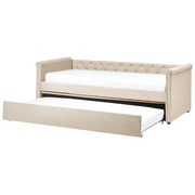 Divano Letto estraibile 90 x 200 cm Rivestimento in tessuto beige Taglia unica Sottoletto per ospiti abbottonato