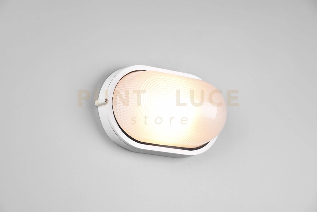ALANO PLAFONIERA APPLIQUE DA ESTERNO OVALE FUSIONE DI ALLUMINIO BIANCA E VETRO SATINATO L.28,3CM IP44 1 LUCE ATTACCO E27