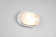 ALANO PLAFONIERA APPLIQUE DA ESTERNO OVALE FUSIONE DI ALLUMINIO BIANCA E VETRO SATINATO L.28,3CM IP44 1 LUCE ATTACCO E27