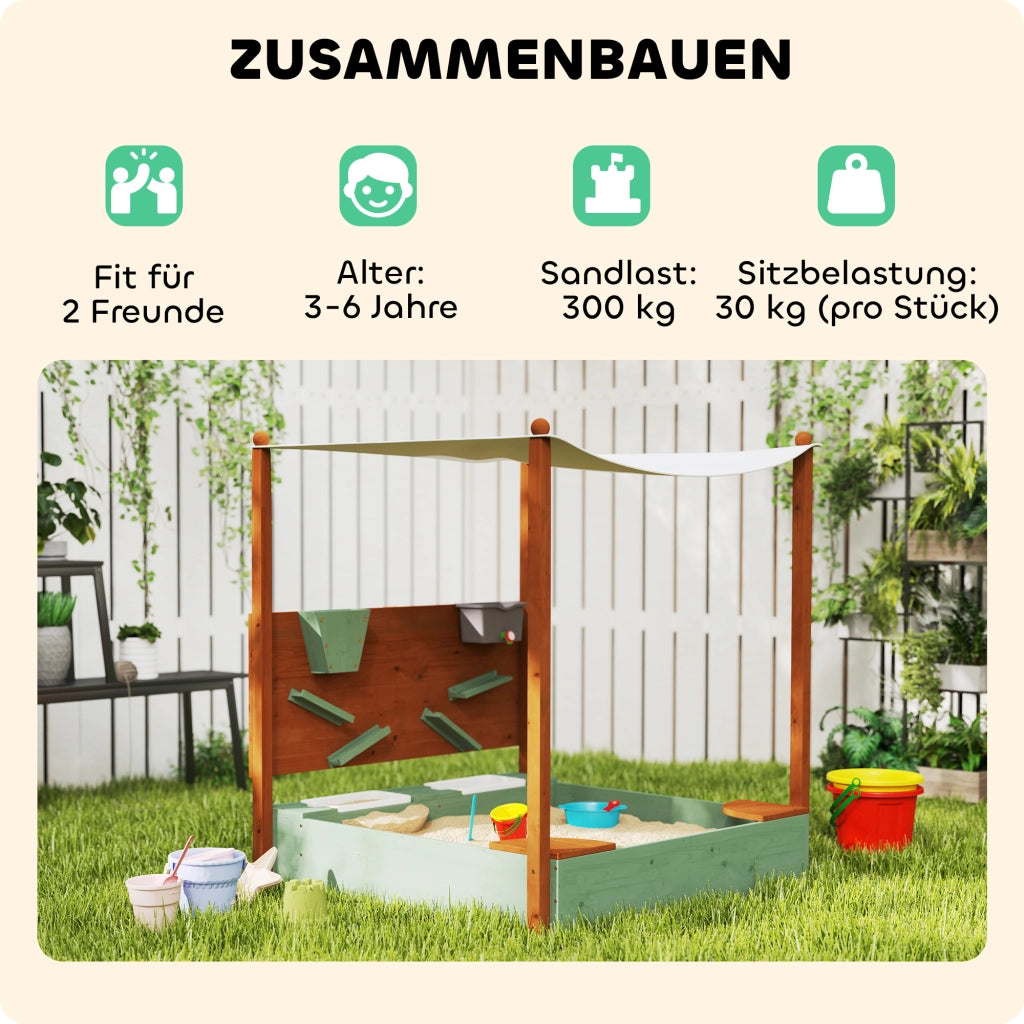 Sandbox per bambini con tettoia ¨C zephmum ¨C verde, legno di pino e plastica, 116x112.5x128 cm