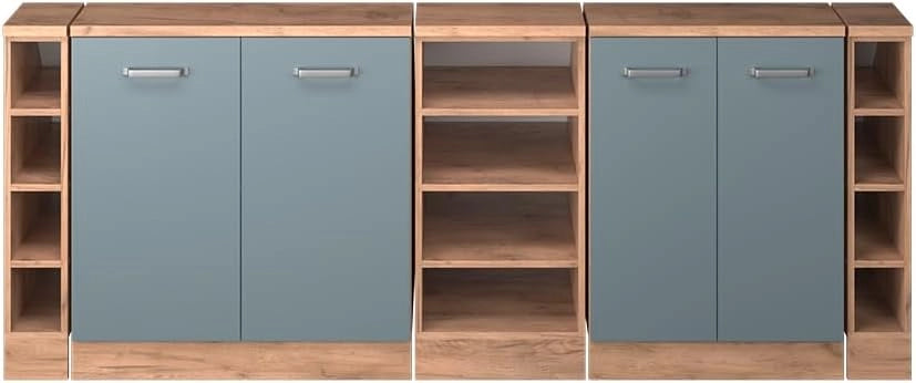 Set di mobili sottotetto Rion, Grigio-blu, 210 cm Set di 5 carcasse armadio profondità 60 cm, adatto per il salvaspazio sotto tetti spioventi