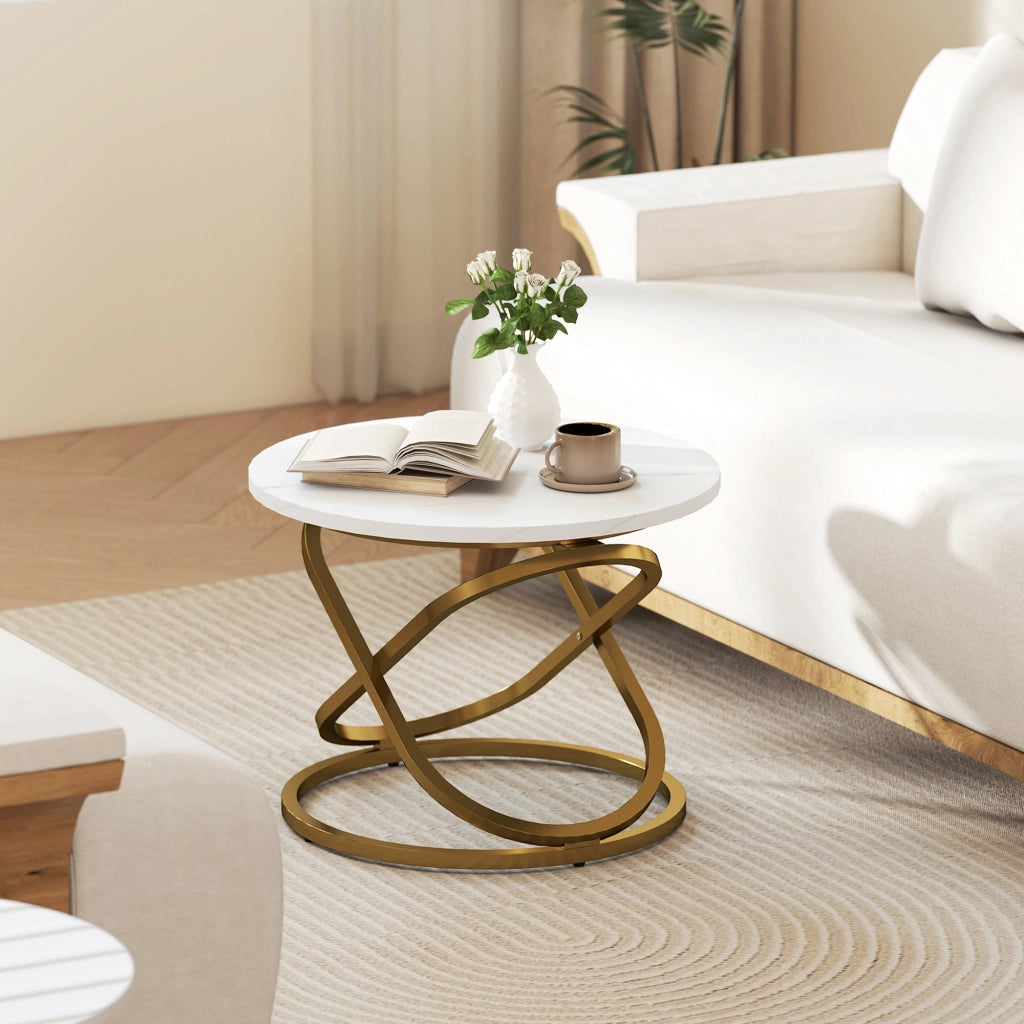 Tavolino da caff¨¨ rotondo in metallo con piano effetto marmo ¨C zephmum ¨C Dor¨¦, ?60x46 cm