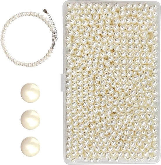 Decorazioni per collane e bracciali in vetro - perle in vetro beige, 1200 pezzi, 6 mm, per decorare collane e bracciali