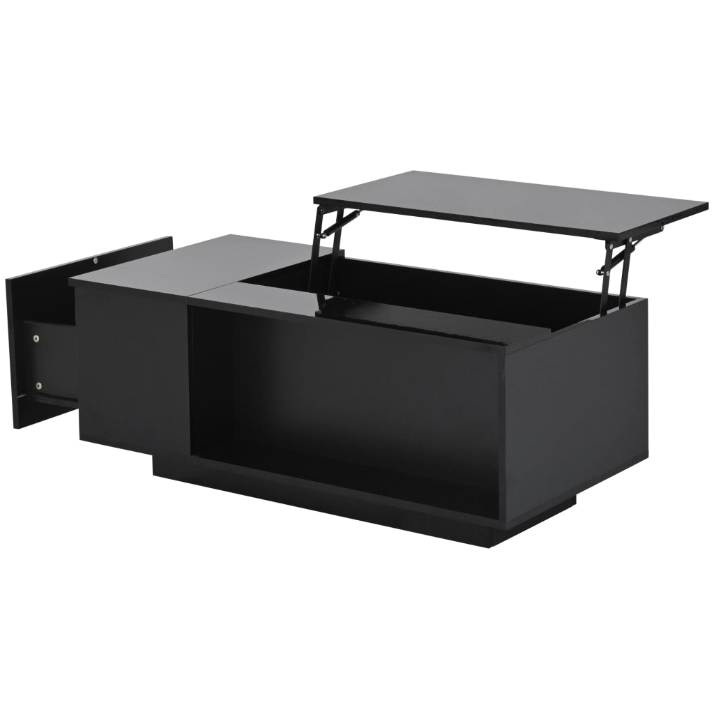 Tavolino da caff猫 100x50x40 cm; alzata idraulica con vano nascosto e cassetto; pannello truciolare nero