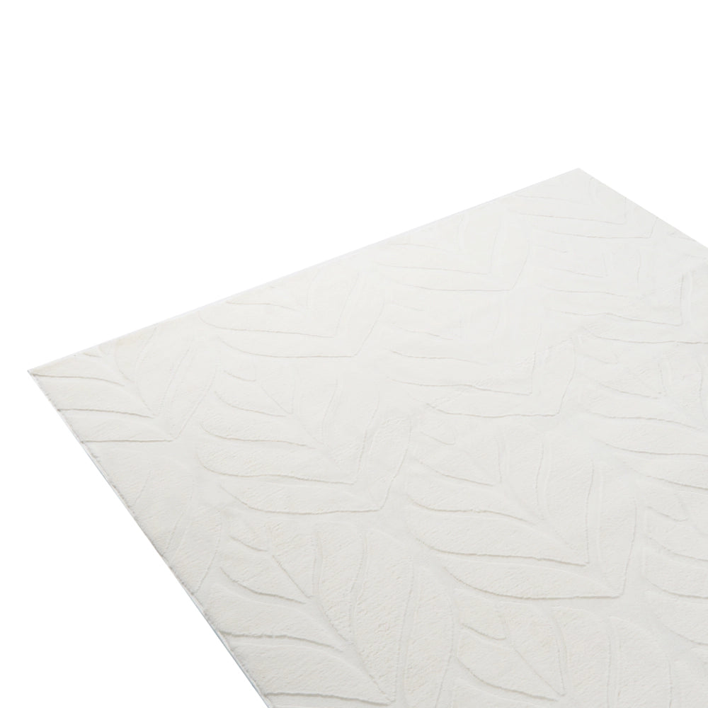 Tappeto in pelliccia sintetica di coniglio bianco sporco in poliestere, 160 x 160 cm, quadrato, morbido e a pelo lungo, motivo a foglie