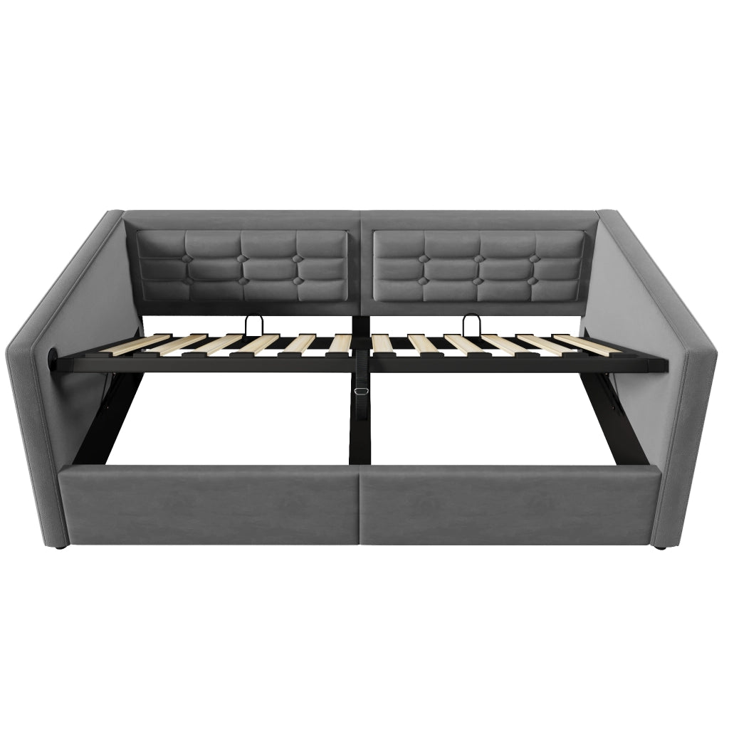 OKWISH Letto Divano 90×200 cm, Letto Singolo con Contenitore Idraulico, USB, Tipo C e Tasche, senza Materasso, in Velluto, Grigio