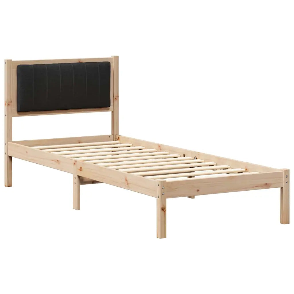 Letto con Testiera Rivestita Nero 75 x 190 cm Pino massello 878301