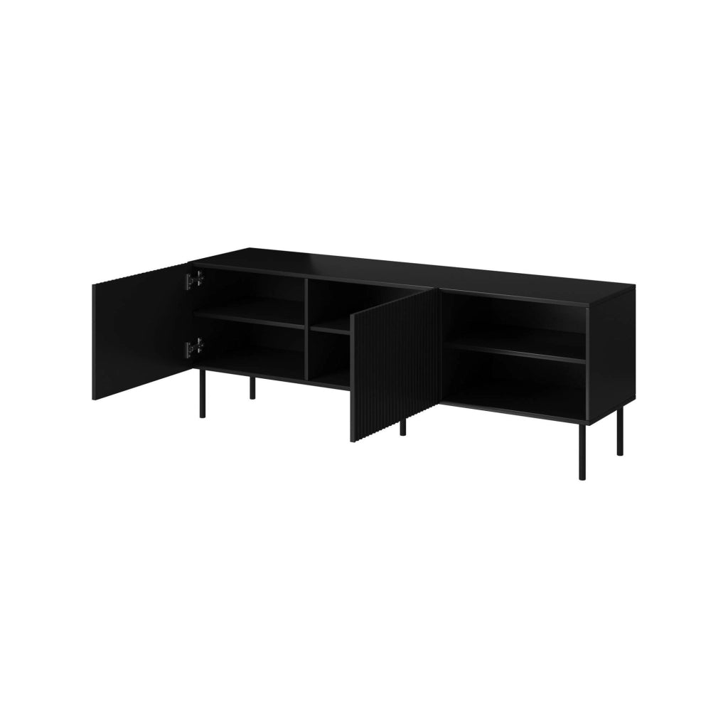 Mobile porta TV Molini, Madia da salotto con quattro ante battenti, Rialzato da terra, 150x42 h52 cm, Nero