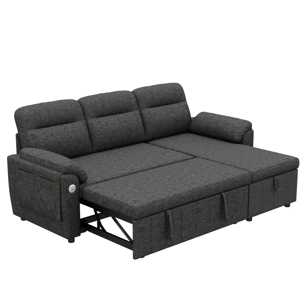 DIVANO ANGOLARE L 208x131x88 cm in ciniglia grigio con funzione letto