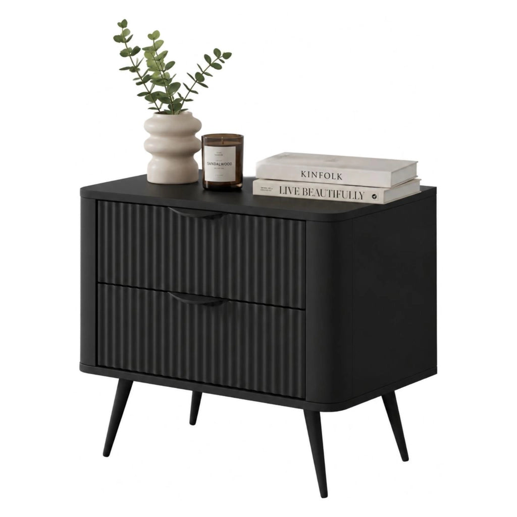 Baari, Comodino 2 Cassetti, 63x38x55h cm Nero