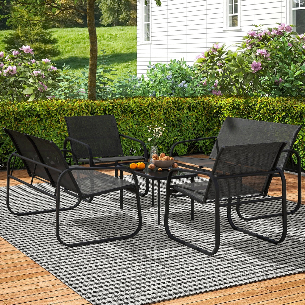 Set da Giardino con 2 Divani 2 Posti, 2 Poltrone e un Tavolino da Caff¨¨ con Piano in Vetro, Nero