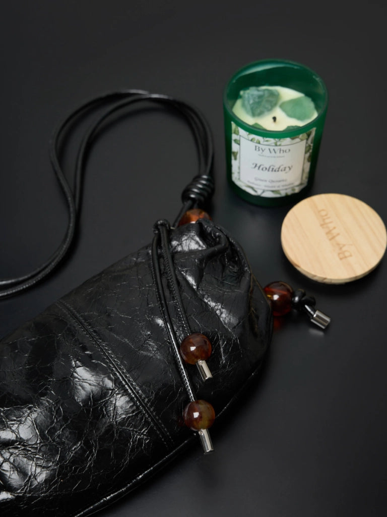 Borsa a tracolla da donna in vera pelle nera