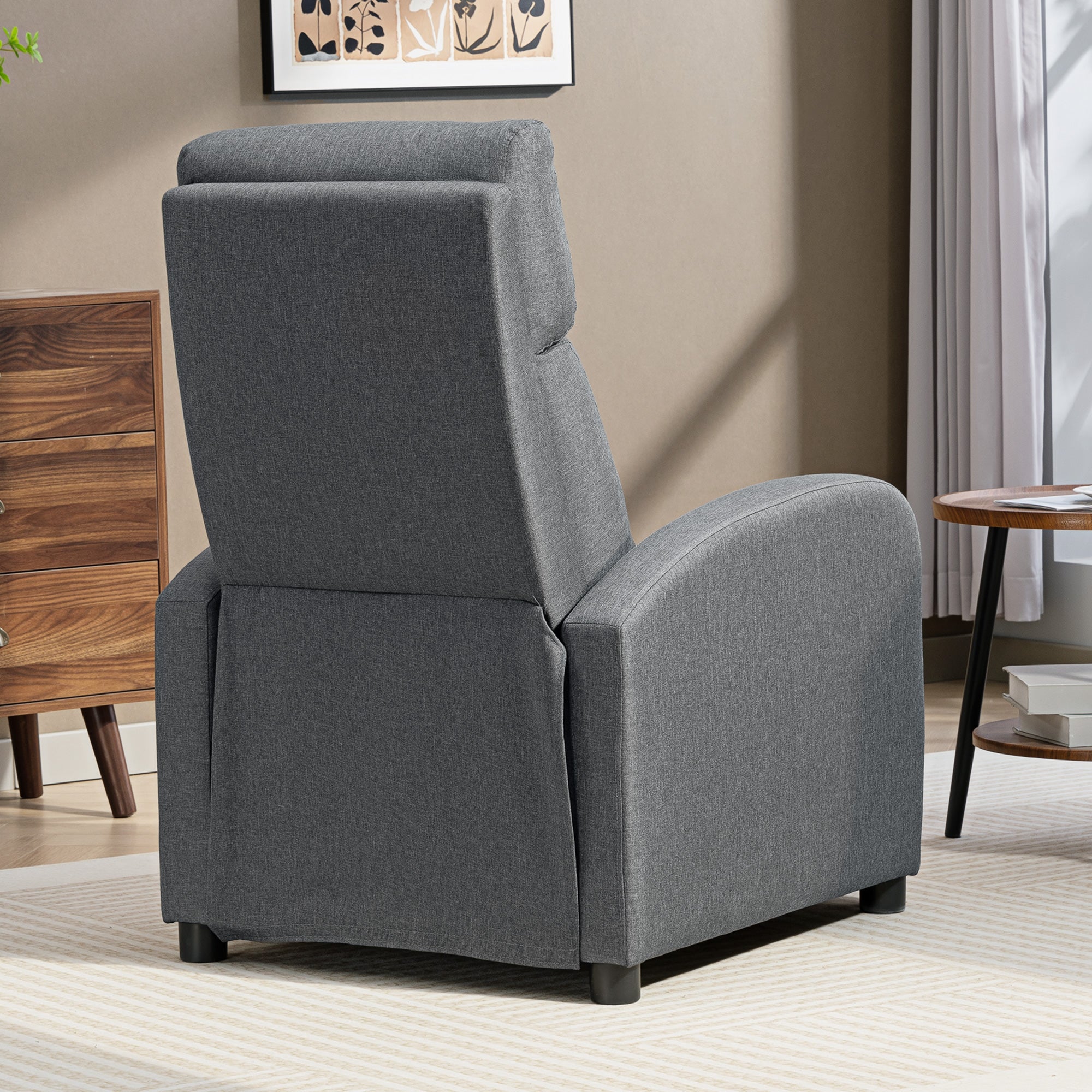 Poltrona Relax Imbottita 69x87x100,5 cm Reclinabile a 135° con Poggiapiedi in Tessuto Grigio