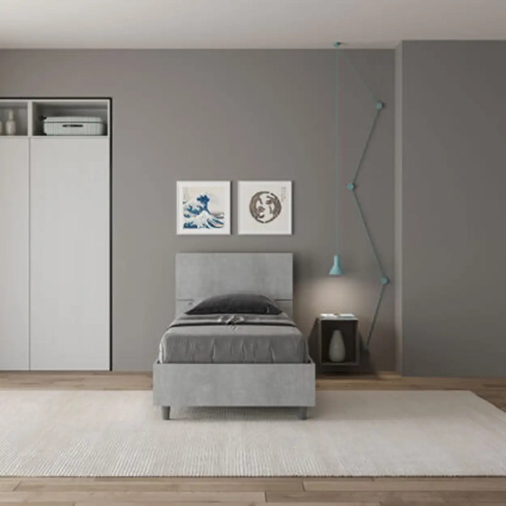 Letto singolo con rete 80x200 testata dritta cemento Demas