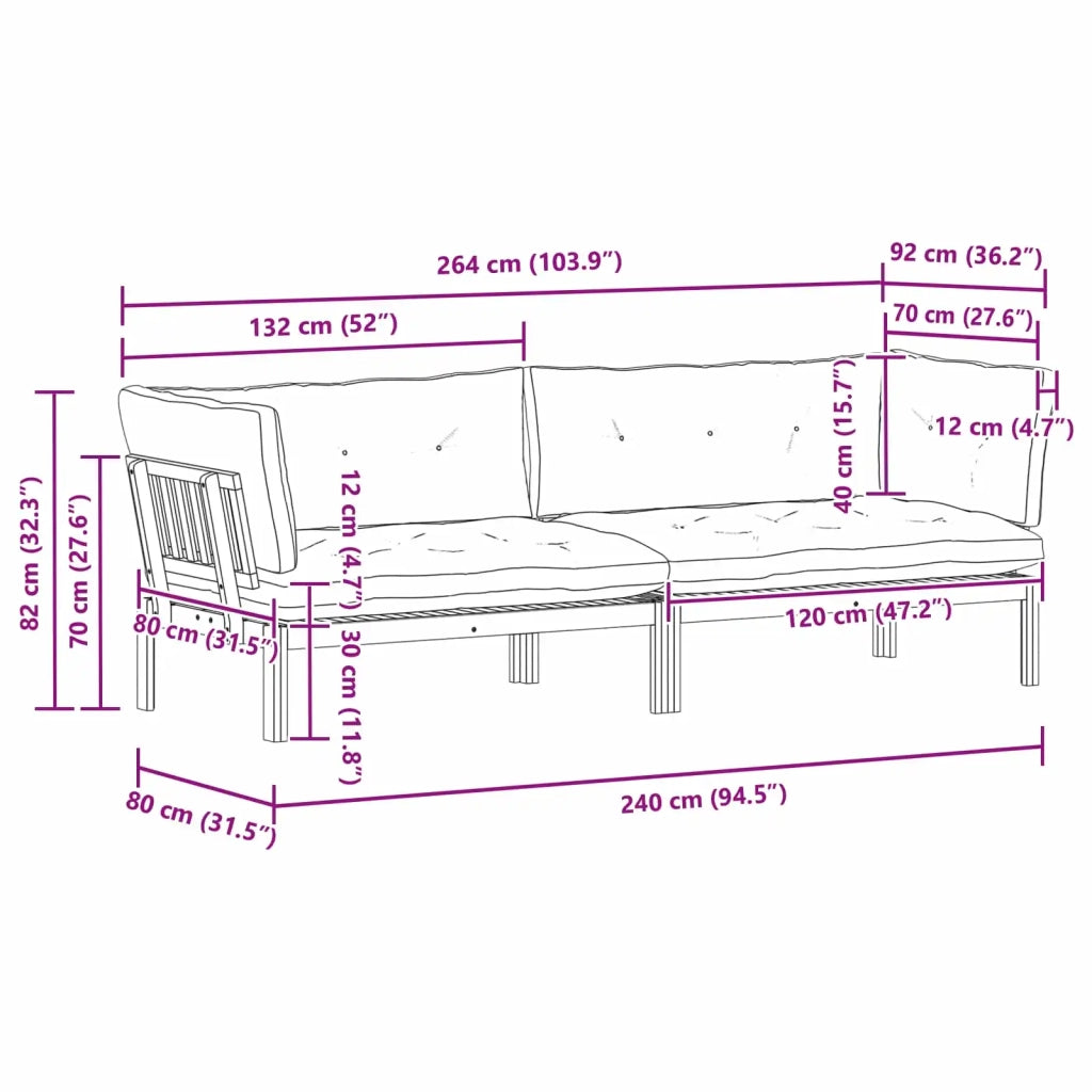 Unità di divano pallet da giardino 2 Pezzo 3418275