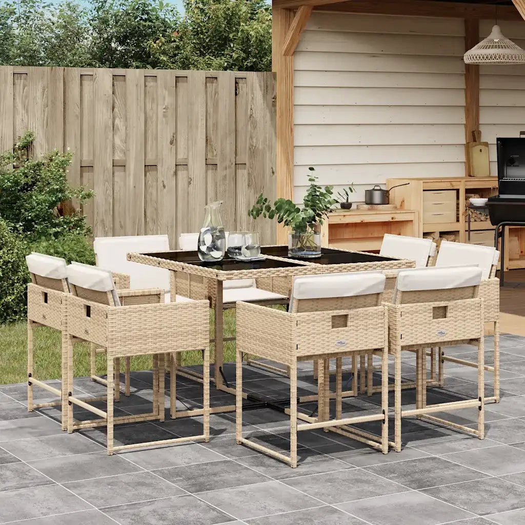 Set da Pranzo da Giardino 9 pz con Cuscini Beige in Polyrattan 3211378