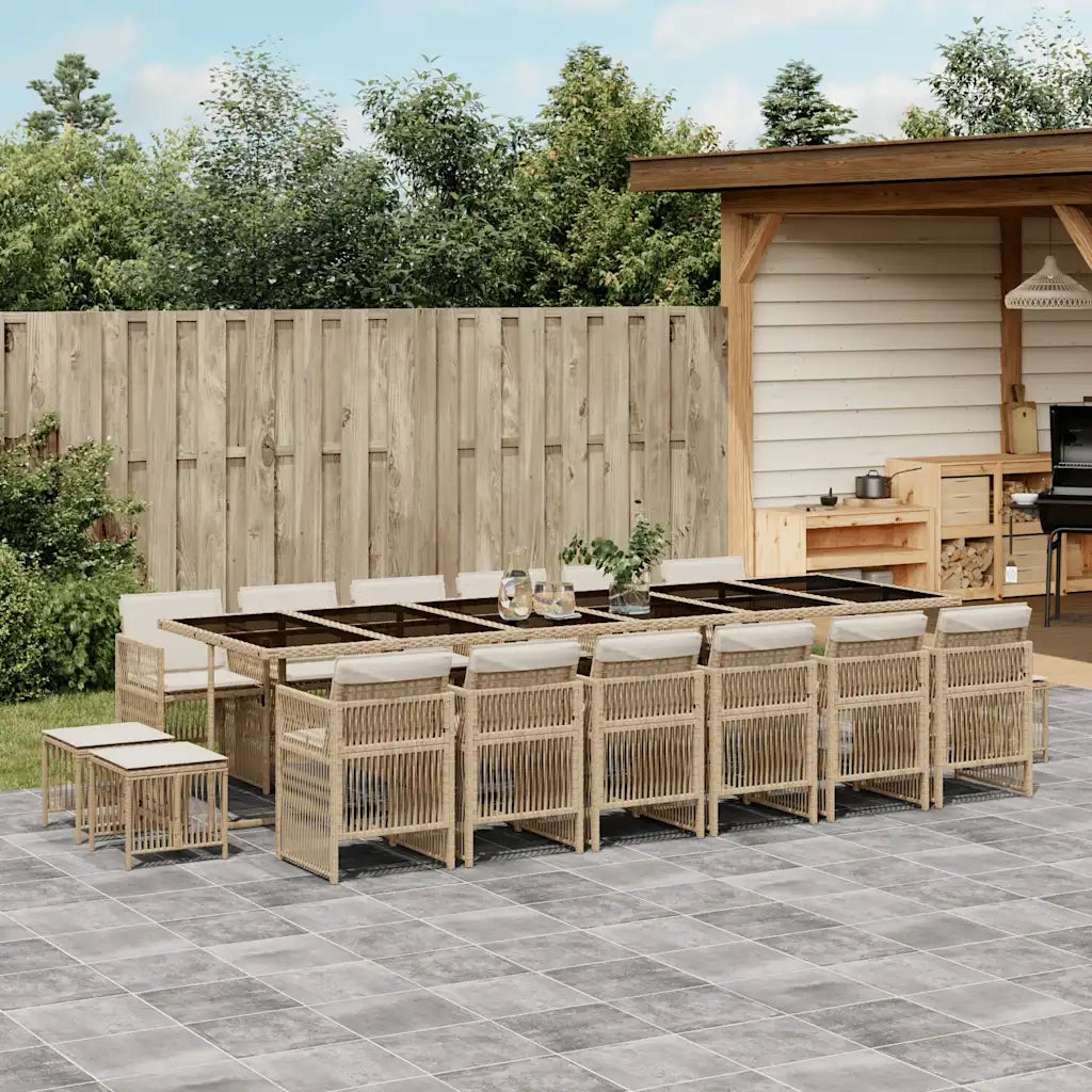 Set da Pranzo da Giardino 17 pz con Cuscini Beige in Polyrattan 3211006