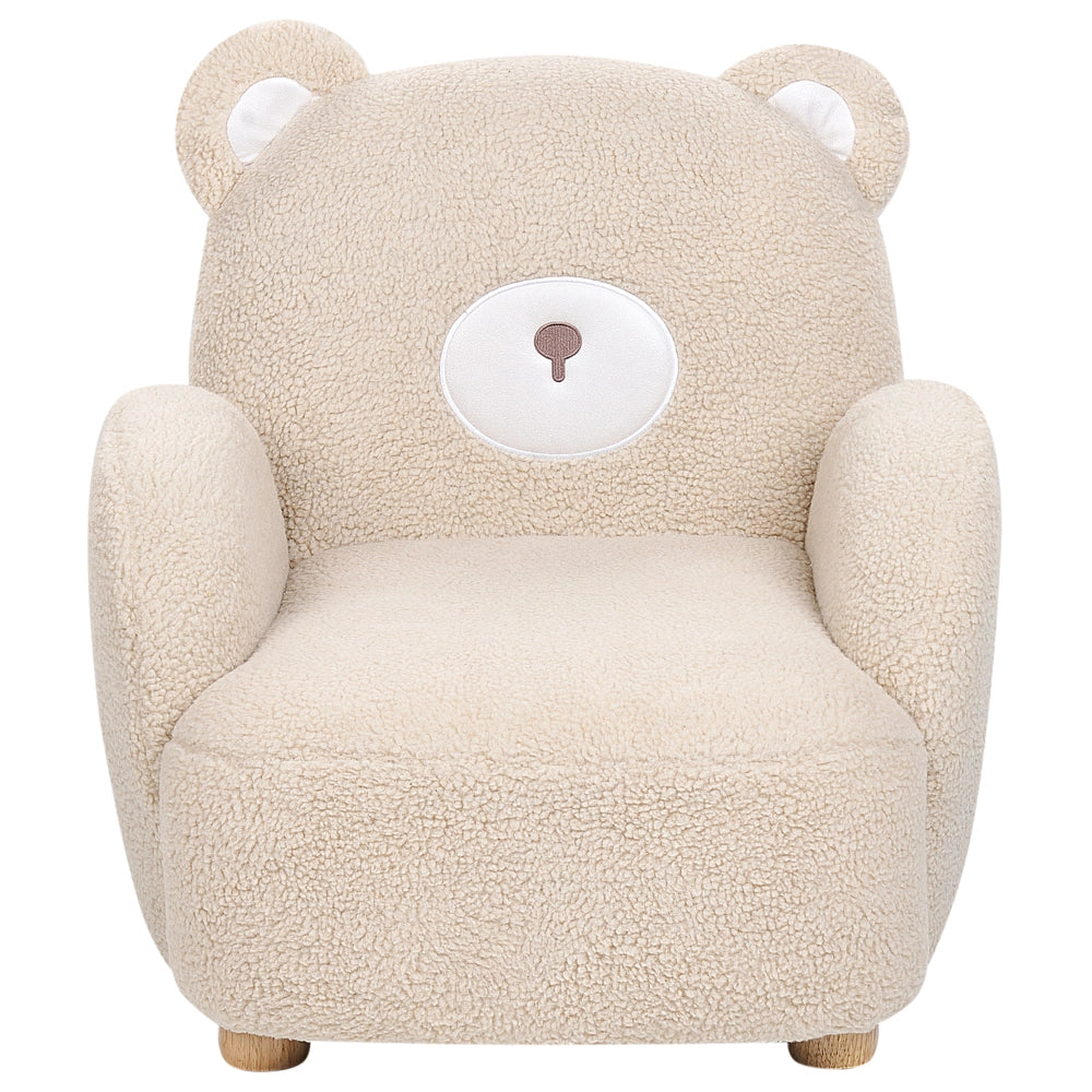 Sedia per animali Rivestimento in pelliccia sintetica beige con braccioli Seduta per bambini Design moderno a forma di orso
