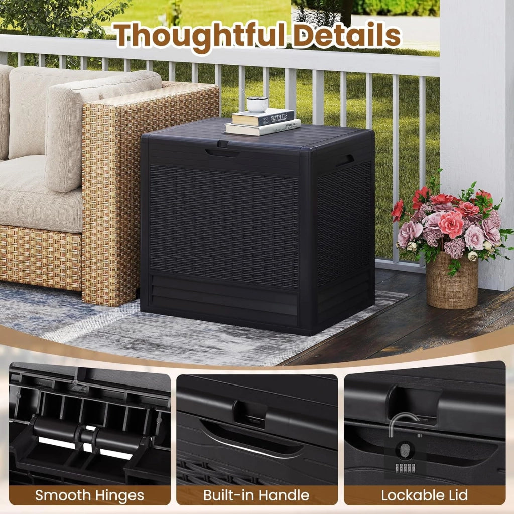 Contenitore da 96L, Scatola da Terrazza in PP Impermeabile per Uso Interno ed Esterno, Contenitore con Design in Rattan Chiudibile a Chiave per Consegna Pacchi (Marrone)