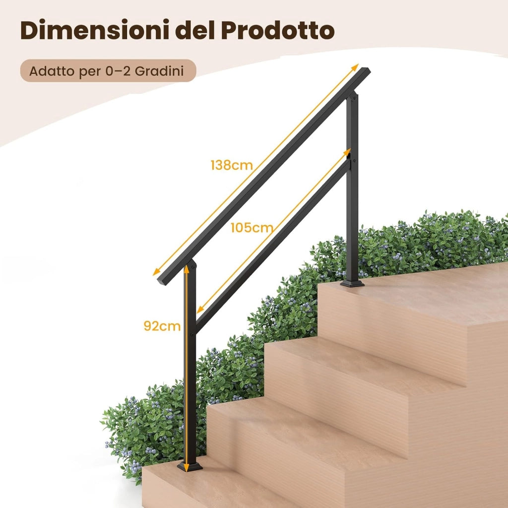 Corrimano per Scala, Corrimano in Metallo per 0-2/3/4 Gradini con Regolazione dell’Angolo, Portata 150 kg, Ringhiera per Terrazzo, Ingresso e Balcone (138 x 92 cm)