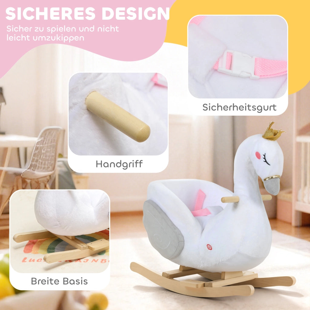 Cavallo a Dondolo Cigno con Ninna Nanna ¨C zephmum ¨C Bianco Legno 65x40x68 cm