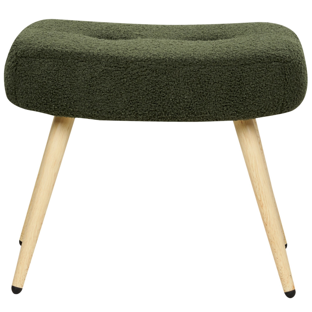 Poltrona rivestita in tessuto verde scuro con motivo floreale con poggiapiedi in stile retrò