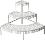 Trapezza metallica a tre livelli per piante, banco fiori, piattaforma per piante, piattaforma fiori, supporto per piante per balcone e giardino, interno e esterno, piattaforma fiori multifunzionale con grande capacità, rotonda, bianca