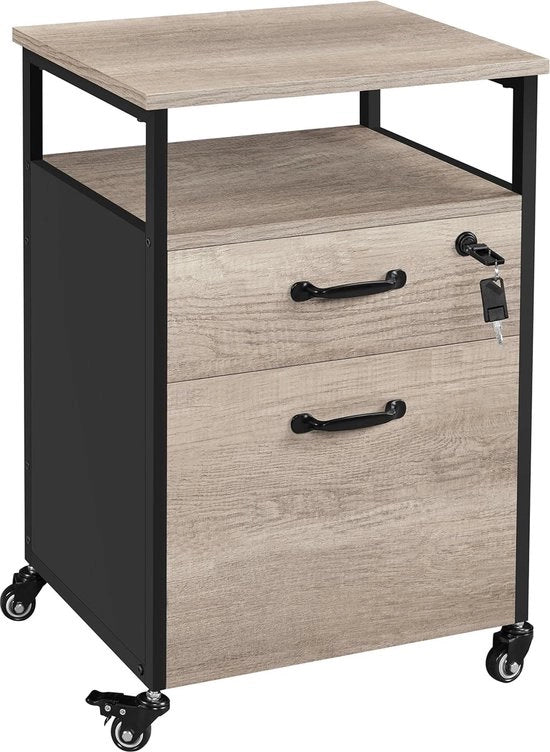 Scatola con 2 carichi, cassetto apribile, chiusura a chiave, robusto, industriale, 45 x 40 x 67 cm, grigio