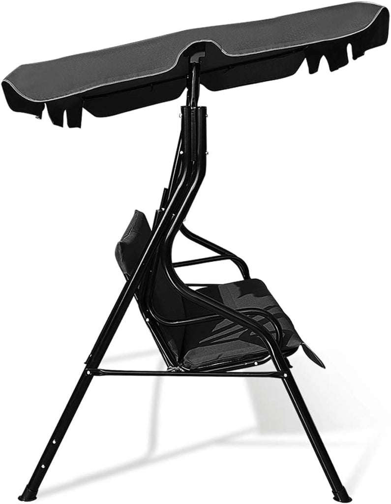 Dondolo da Giardino, a 3 Posti, Sedia da Oscillazione, Altalena con Tettuccio Ricambiabile, Portata di 210 kg, Verde/Marrone/Nero
