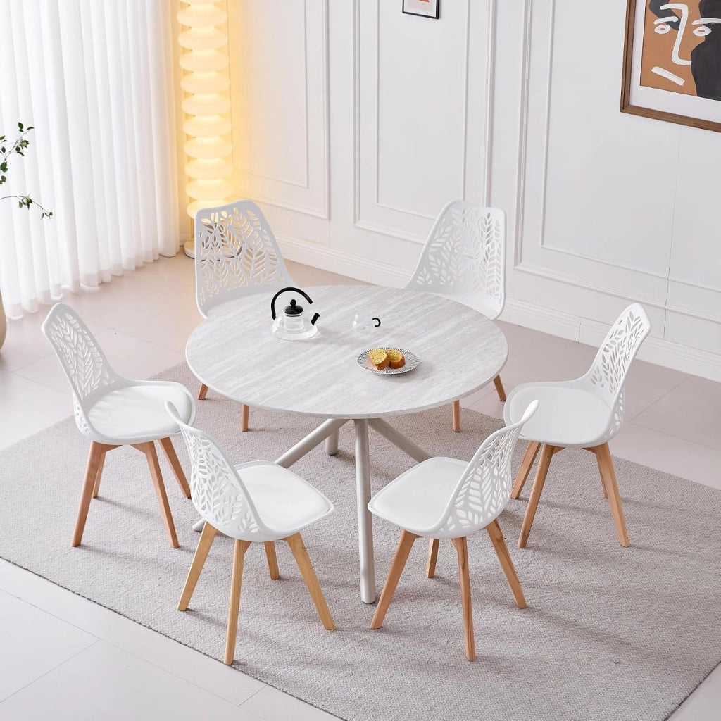 GrandCA HOME Set di 6 sedie da pranzo in stile nordico,sedia imbottita per cucina,sedia per soggiorno,gambe in legno di faggio,schienale traforato,per cucina,soggiorno e sala da pranzo-Bianco