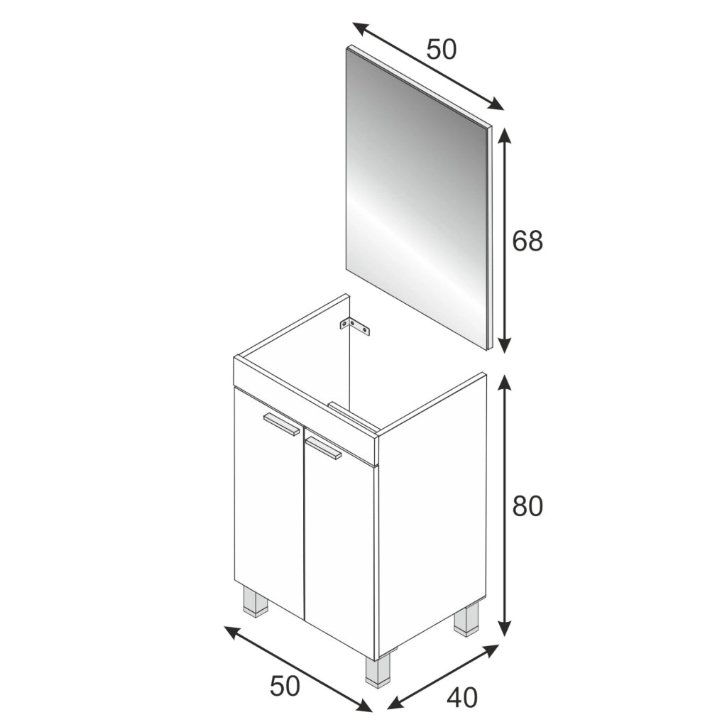 Mobile sottolavabo Almenia, Mobiletto per bagno, Armadio a 2 ante con specchio, lavabo non incluso, cm 50x40h80, Bianco