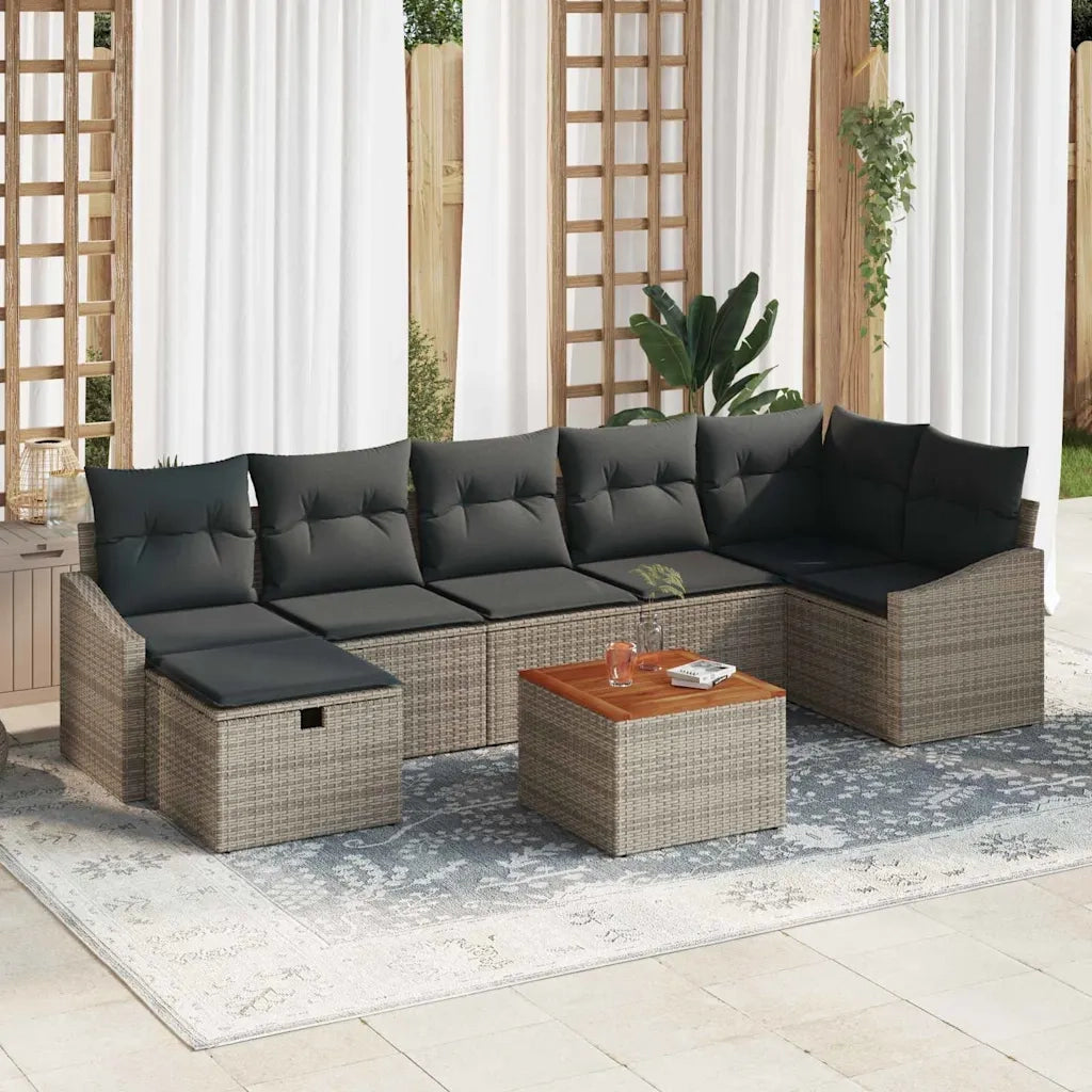 Set Divano da Giardino con cuscino 8 pcs Grigio polyrattan