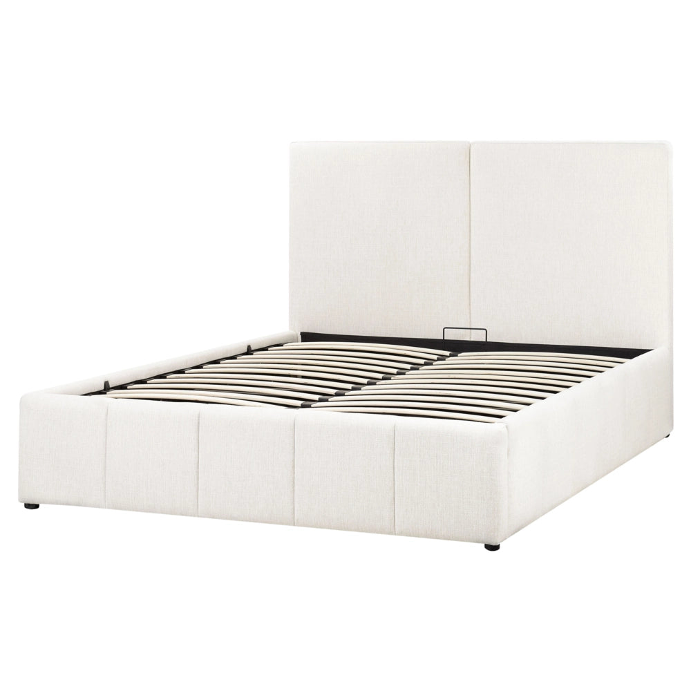 Letto matrimoniale con contenitore rivestito in tessuto bianco sporco 160 x 200 cm camera da letto elegante