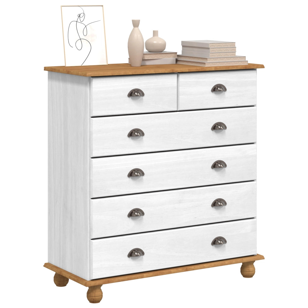 Cassettiera "ASKIM" Bianca 91x40x95,5 cm in Legno Massello di Pino