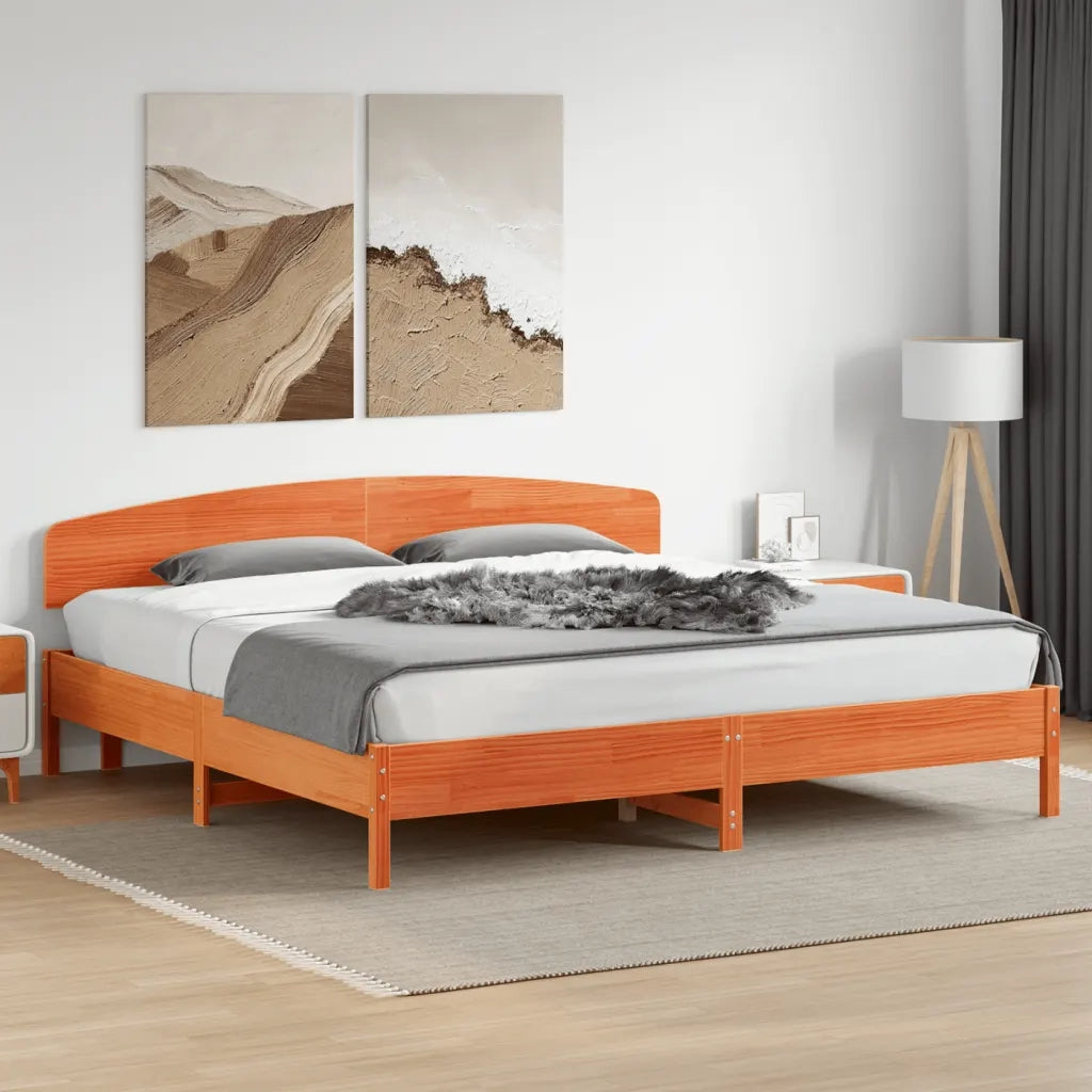Giroletto senza Materasso Marrone Cera 200x200 cm Legno di Pino 3207196