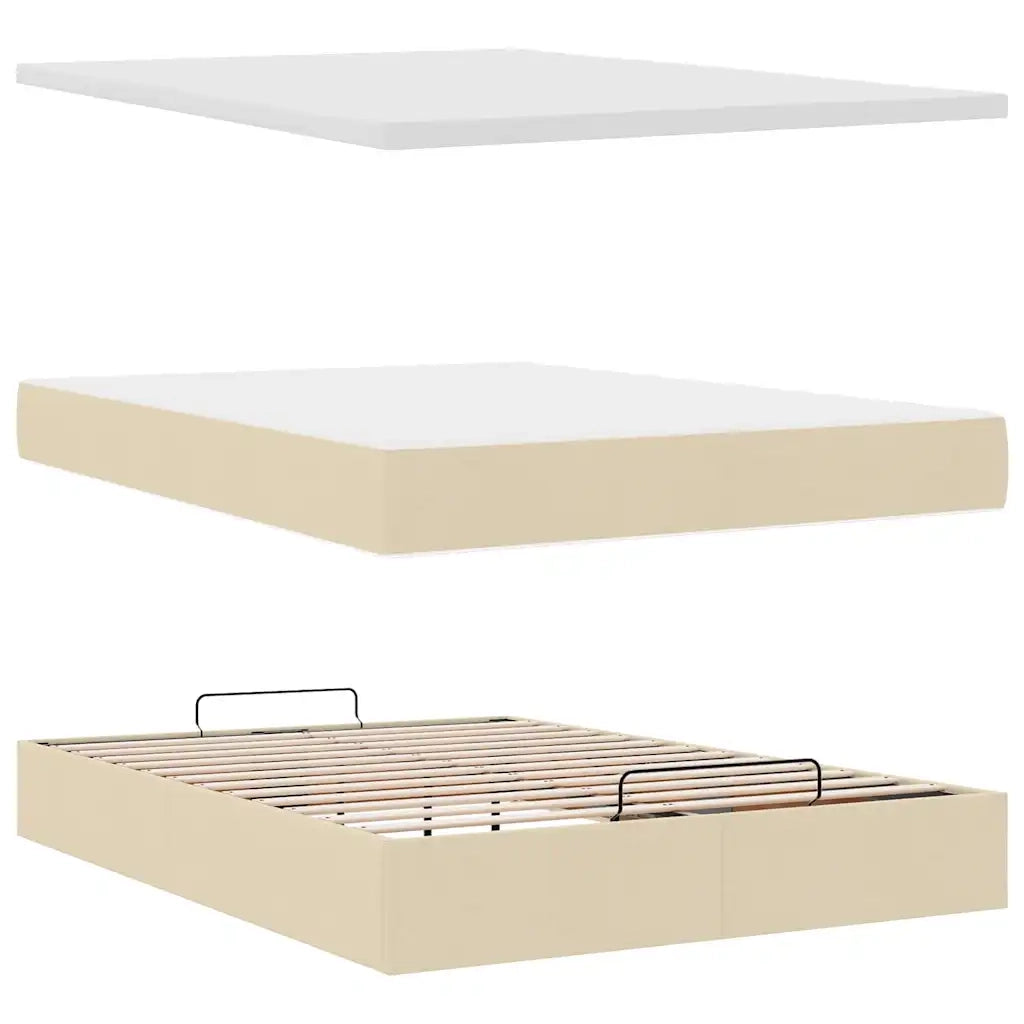 Struttura Letto Pouf con Materasso Crema 140x190 cm in Tessuto 3313925