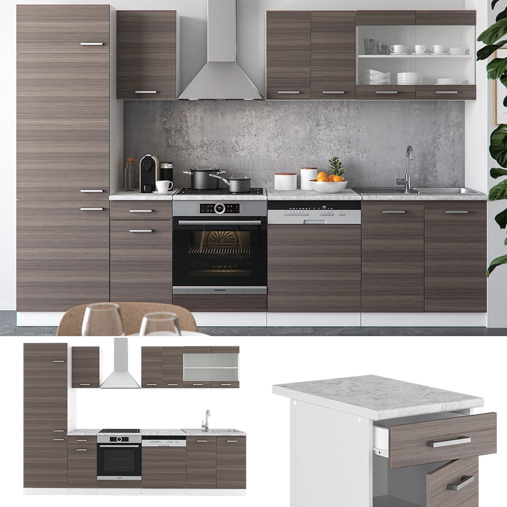 Vicco Cucina componibile Grigio prezioso/bianco 300 cm , PL Rovere