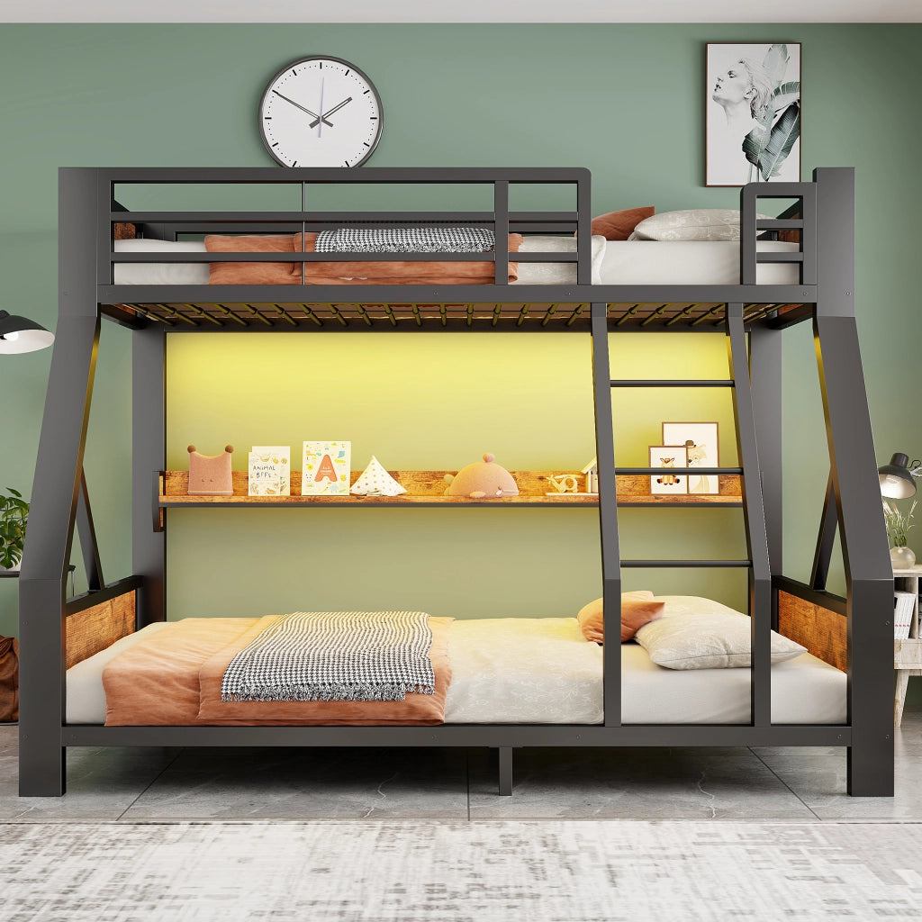 letto a castello metallo e legno nero 145 x 204 cm