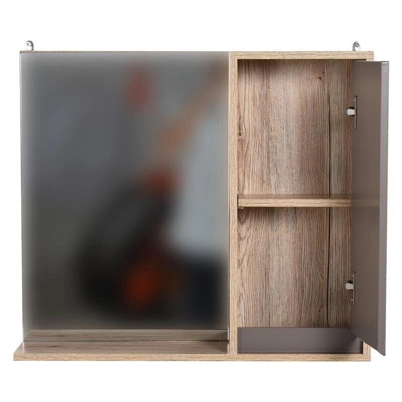 ARMADIETTO PENSILE PER BAGNO CON ANTA A SPECCHIO GRIGIO E ROVERE