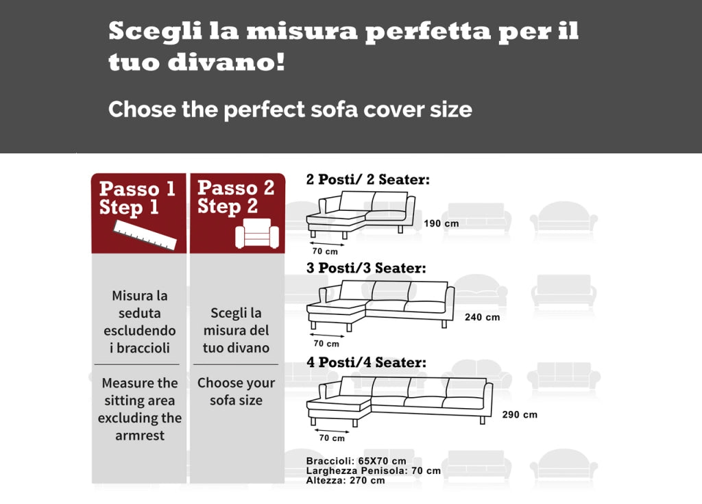 Copridivano Trapuntato Per Divani Con Penisola Modello Simpaty - 190 cm - Tortora