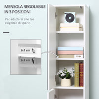 Mobile a Colonna Bagno 32x28x162 cm con Anta Superiore a Specchio Rivestimento in Melamina Bianco