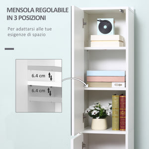 Mobile a Colonna Bagno 32x28x162 cm con Anta Superiore a Specchio Rivestimento in Melamina Bianco