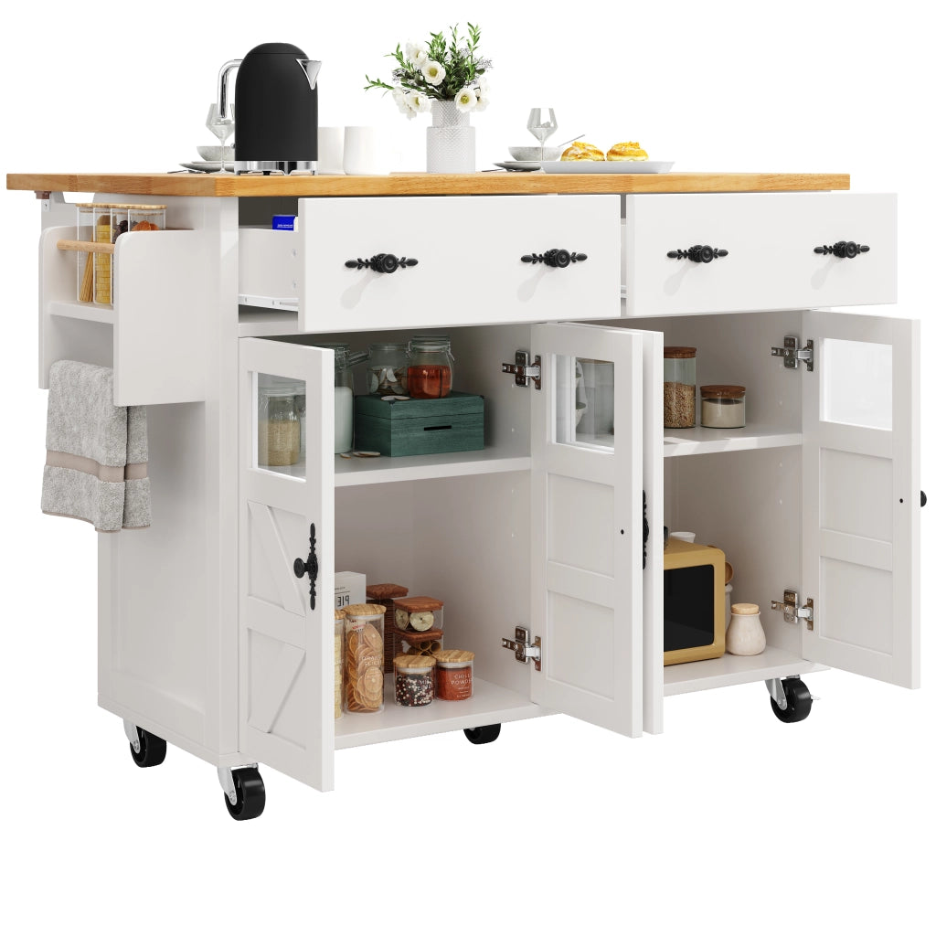 Isola da cucina multifunzionale - Zephmum- Bianco, con freni e scomparti regolabili