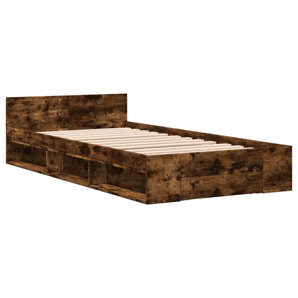 Letto singolo | Letto per adulti | Giroletto con Cassetto Rovere Fumo 90x200 cm Legno Multistrato