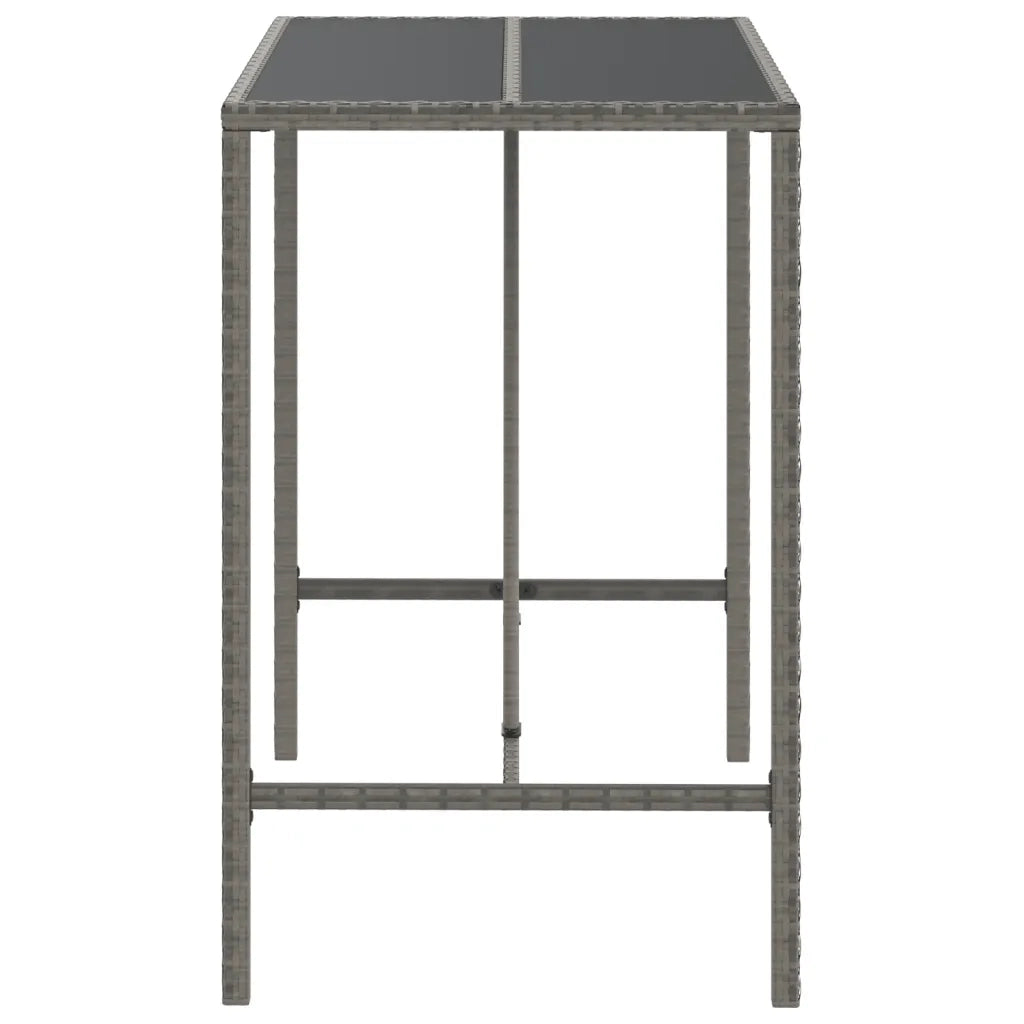 Tavolo da Bar con Piano in Vetro Grigio 110x70x110cm Polyrattan 362589