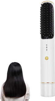 Stijltang a Ionica con Spazzola a Calore Senza Fili Ricaricabile - 3 Nivei di Temperatura - Spazzola per Capelli da Viaggio USB - Antiscottura - Portatile - Perla Bianca
