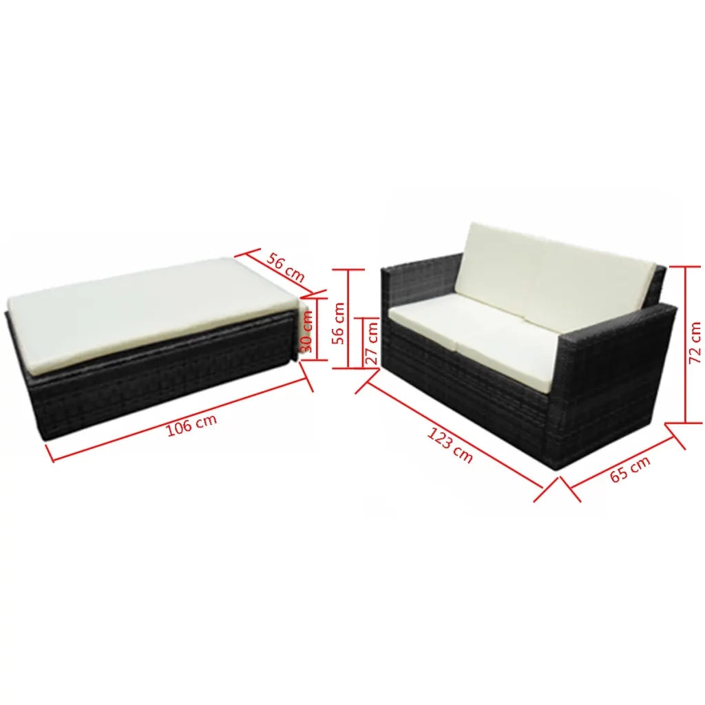 Set Divani da Giardino 2 pz con Cuscini in Polyrattan Nero 42834