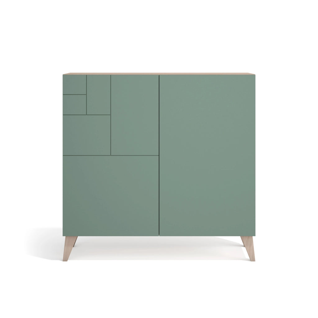 Scarpiera Herdasa effetto noce chiaro ante verde gambe noce chiaro 87x90x27