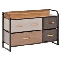 Cassettiera Mobile da Conservazione 5 Cassetti in Tessuto, 87,5 x 29 x 58 cm, Marrone e Beige