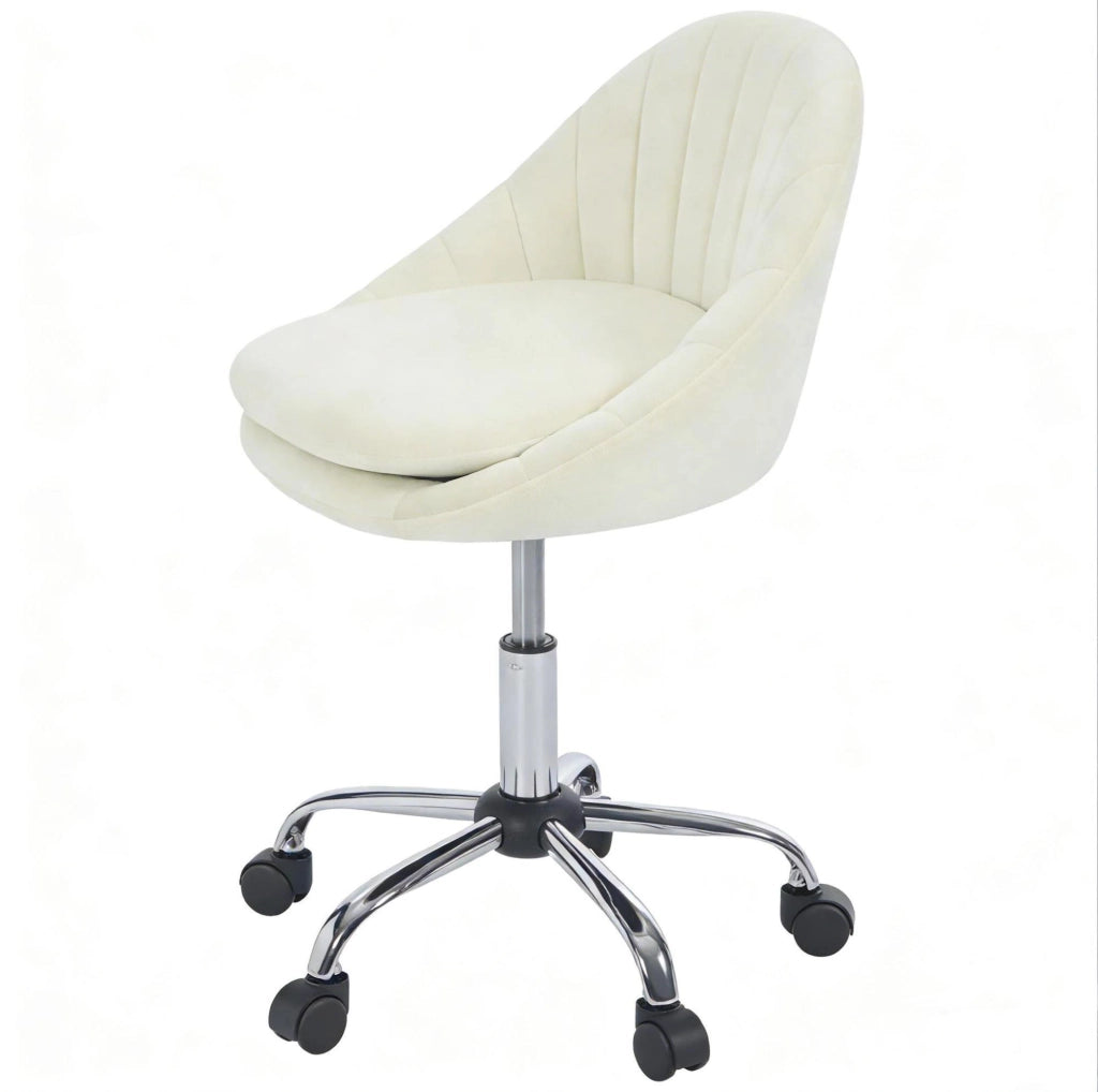 Sedia da ufficio in velluto beige con schienale ergonomico e altezza regolabile